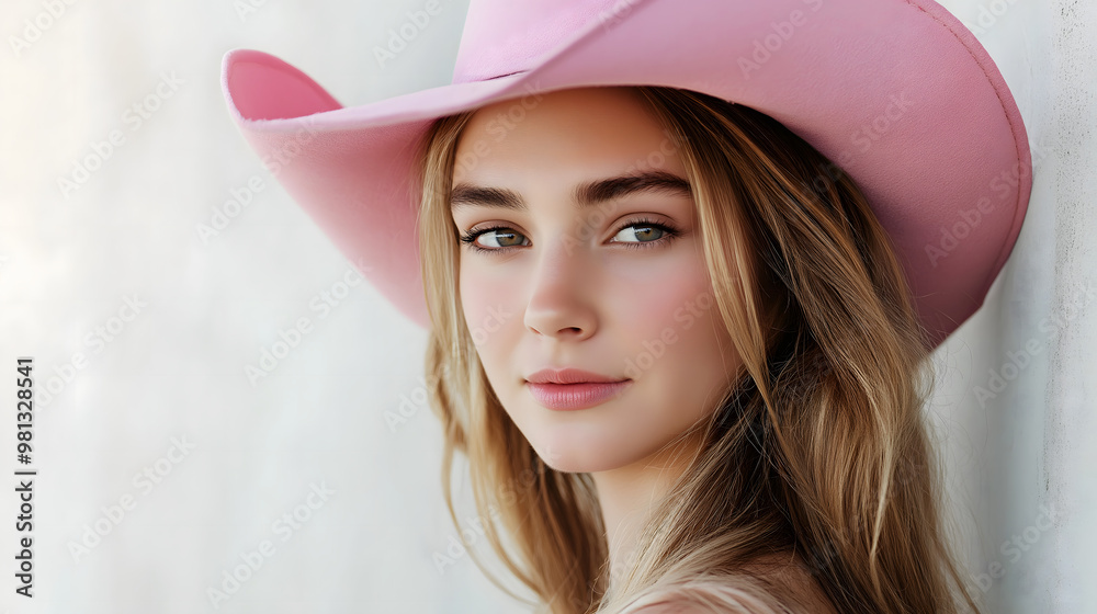 beautiful girl wearing pink cowboy hat on white background beautiful girl wearing pink cowboy hat on white background
