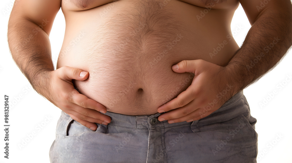Naklejka premium close-up of obese person holding their belly