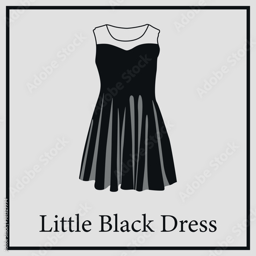 Black and white sleeveless little dress. Vector on a gray background