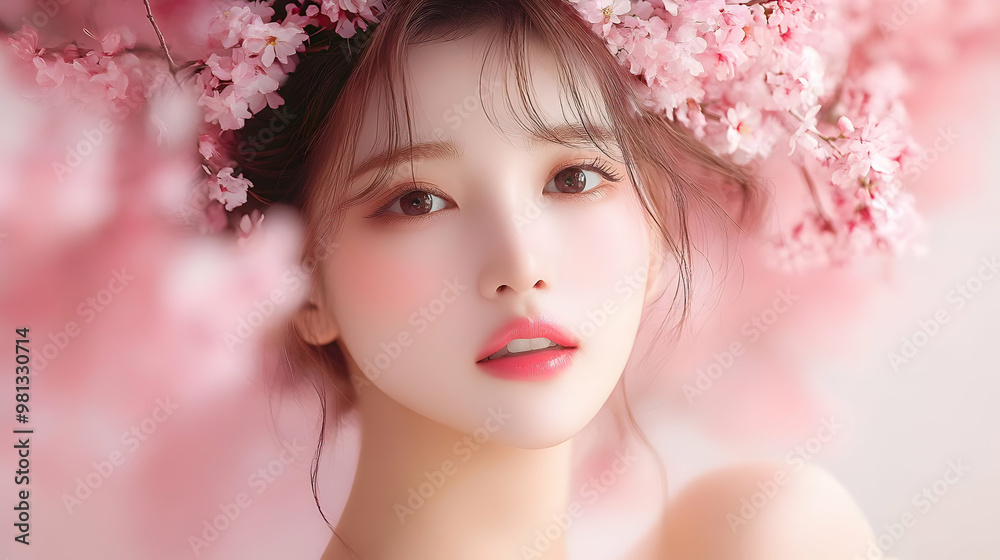 Beautiful Woman with Pink Flowers in Her Hair Beautiful Woman with Pink Flowers in Her Hair