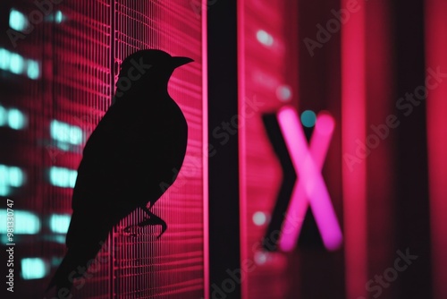 Communication in Flight: A Bird Silhouette Symbolizing Data and Connection in Social Media