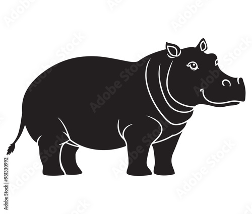 Silhouette hippopotamus cartoon isolated on white background 