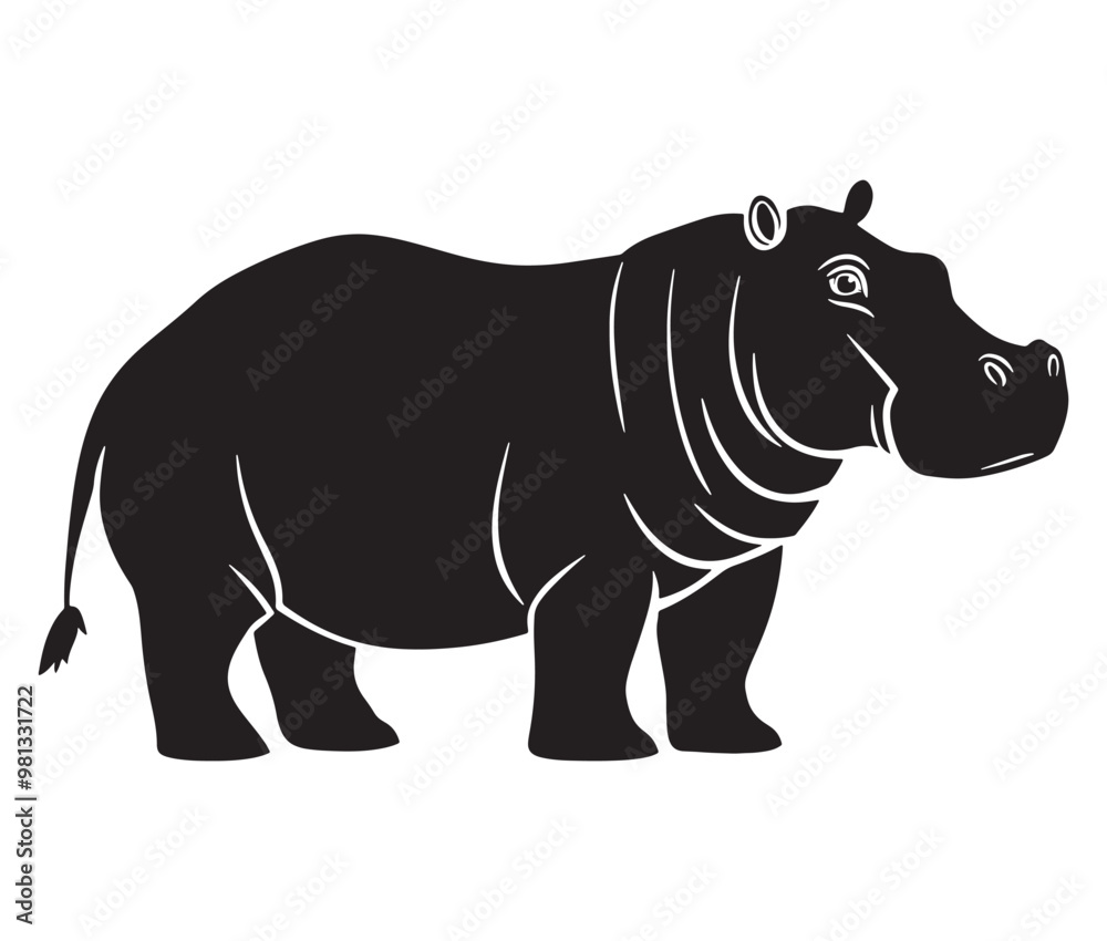Fototapeta premium Silhouette hippopotamus cartoon isolated on white background 