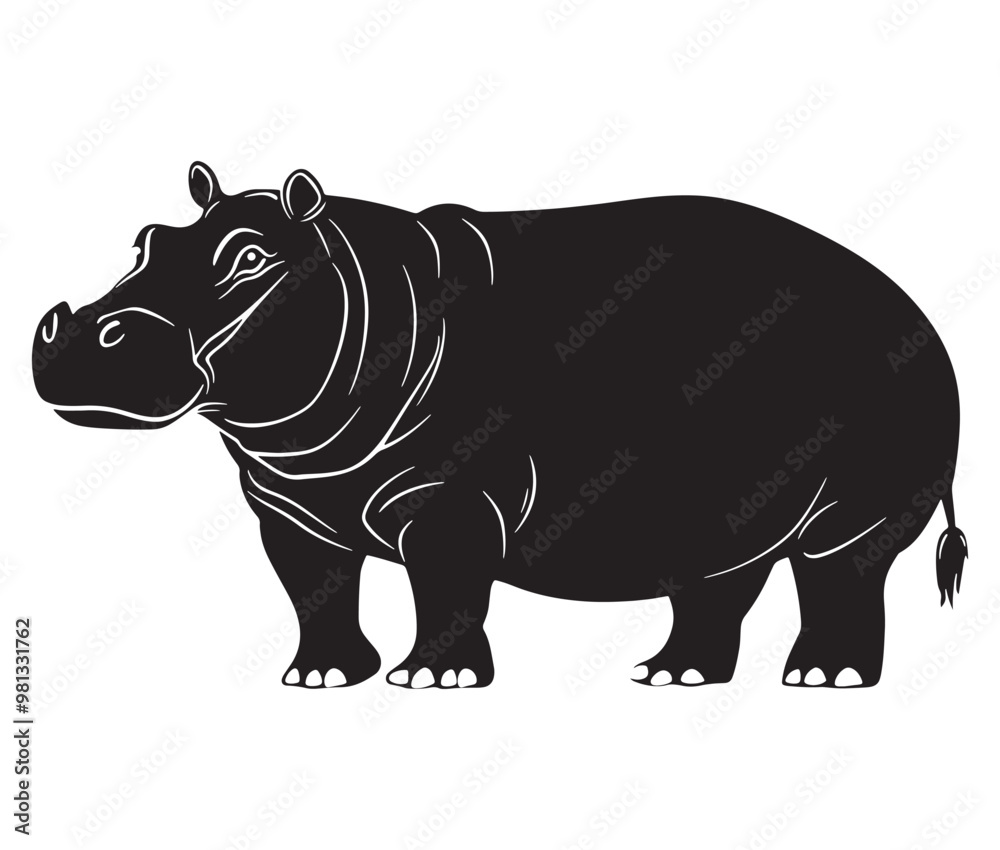 Obraz premium Silhouette hippopotamus cartoon isolated on white background 