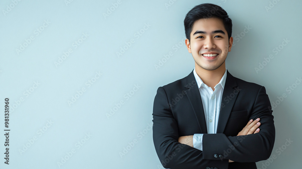 Confident and successful young professional smiles with arms crossed in a photo Confident and successful young professional smiles with arms crossed in a photo
