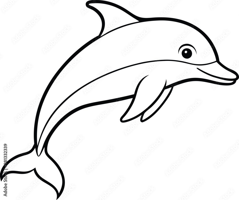 Obraz premium Playful dolphin logo icon line art vector illustration capturing aquatic beauty