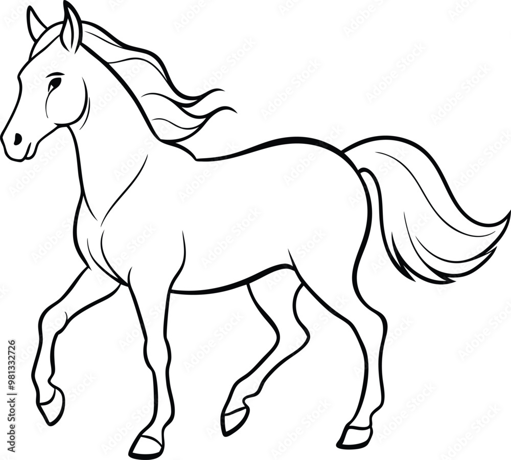 Horse logo icon line art vector illustration featuring a wild mustang in black outline style Horse logo icon line art vector illustration featuring a wild mustang in black outline style