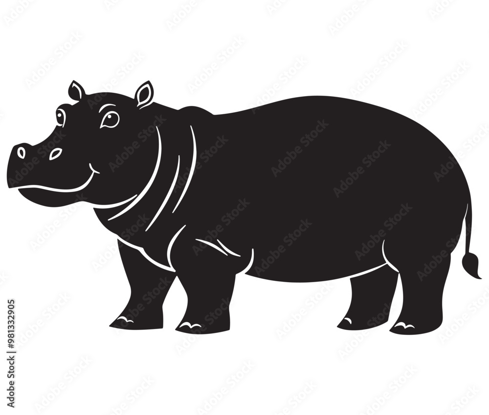 Obraz premium Silhouette hippopotamus cartoon isolated on white background 