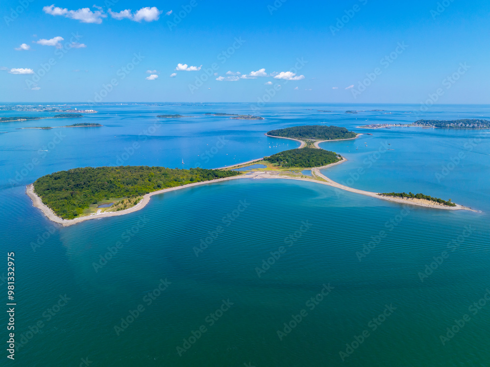 Peddocks Island and Fort Andrews aerial view at Quincy Bay in town of Hull, Massachusetts MA, USA. Nut Island belongs to Boston Harbor Islands National Recreation Area. Peddocks Island and Fort Andrews aerial view at Quincy Bay in town of Hull, Massachusetts MA, USA. Nut Island belongs to Boston Harbor Islands National Recreation Area.
