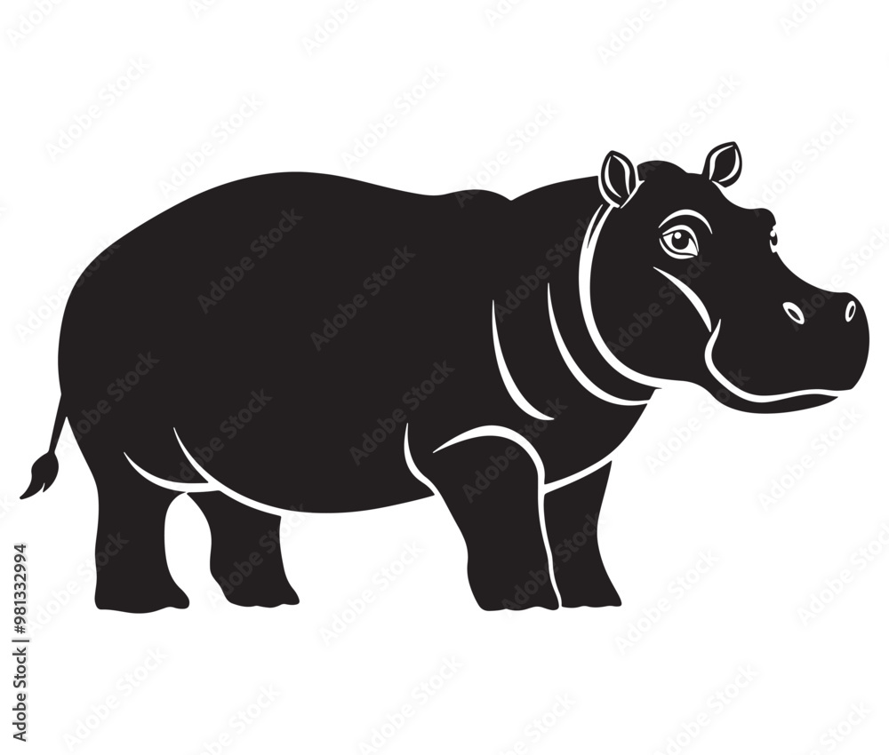 Obraz premium Silhouette hippopotamus cartoon isolated on white background