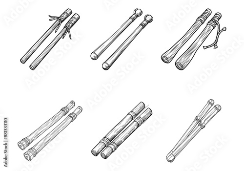 line drawing cartoon chop sticks