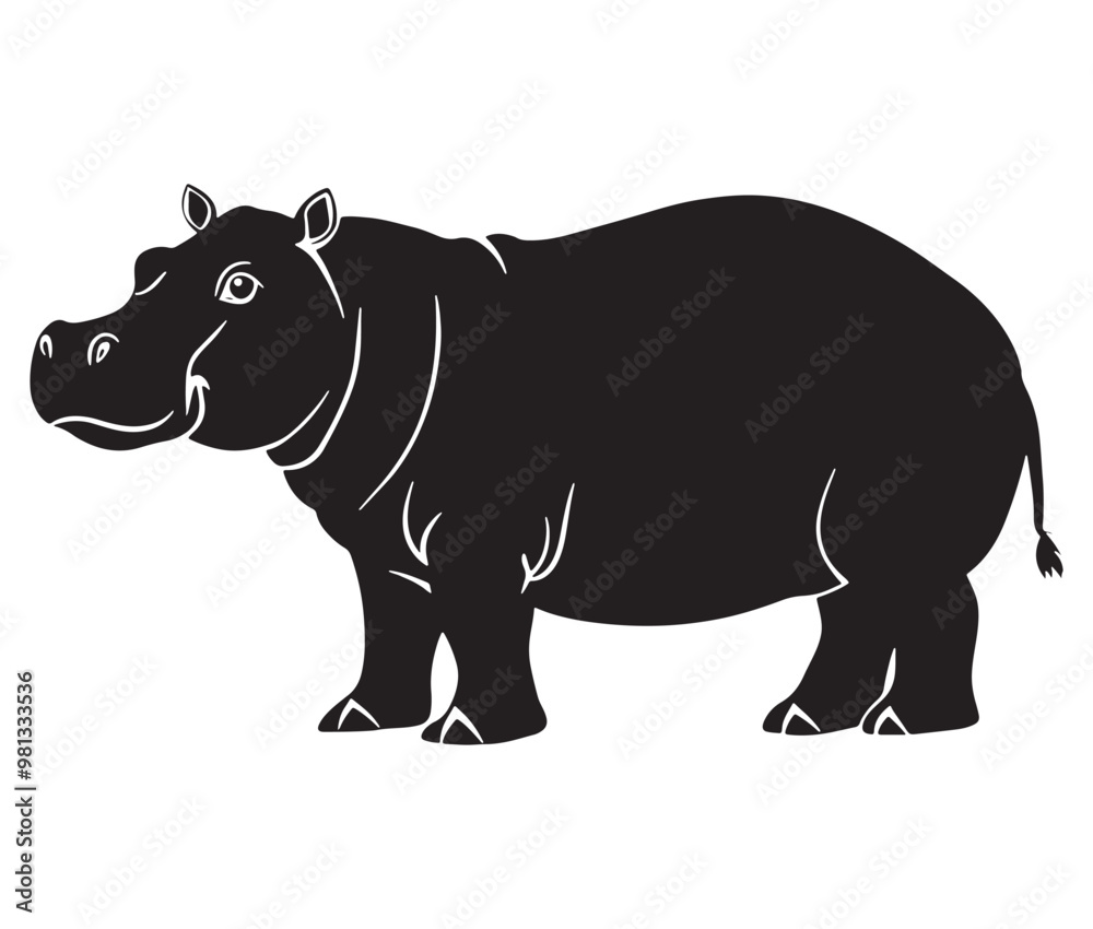 Silhouette hippopotamus cartoon isolated on white background Silhouette hippopotamus cartoon isolated on white background