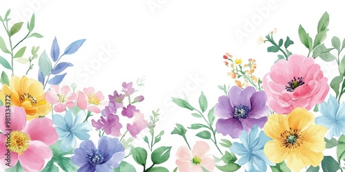 A stunning and vibrant watercolor illustration showcasing a beautiful array of colorful wildflowers that are perfectly suited for weddings, birthdays, and various types of invitations