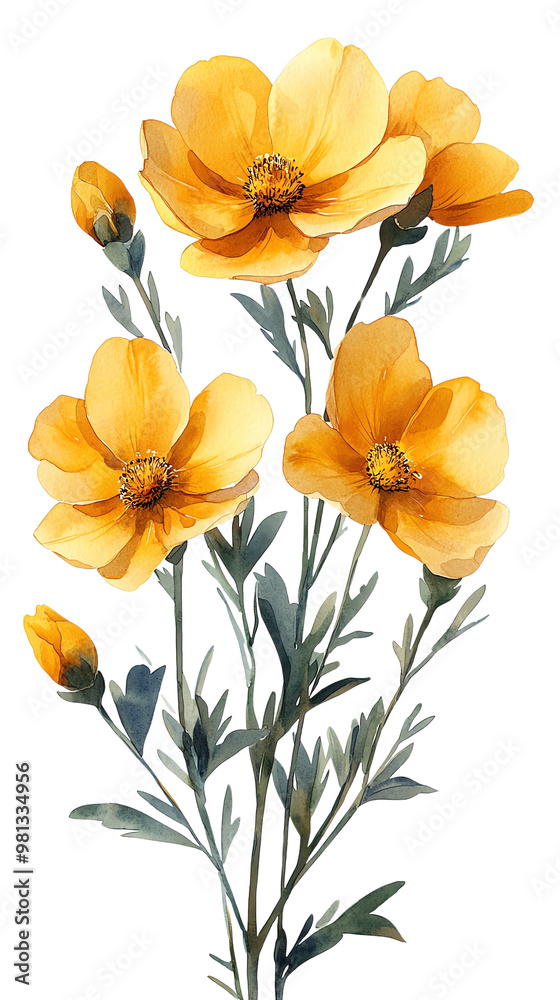 A vibrant bouquet of yellow flowers, showcasing their delicate petals and lush green leaves, perfect for brightening any design. A vibrant bouquet of yellow flowers, showcasing their delicate petals and lush green leaves, perfect for brightening any design.
