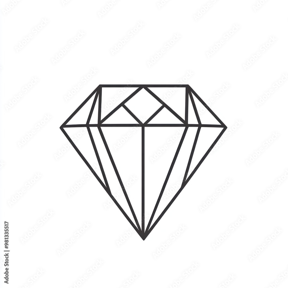 Simple Geometric Diamond Illustration in Black Outline on a White Background Simple Geometric Diamond Illustration in Black Outline on a White Background