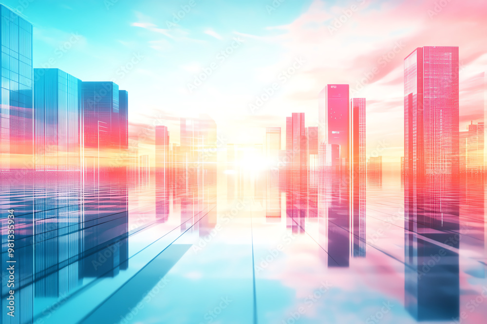 Design a vivid, front view of a futuristic cityscape in a digital CG 3D style Design a vivid, front view of a futuristic cityscape in a digital CG 3D style
