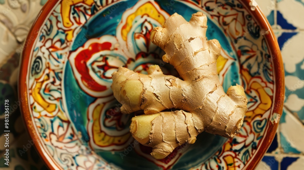 Fototapeta premium Ginger Root on Decorative Plate
