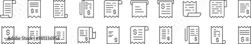 Store Receipt Line Icon Pack. Editable Stroke. Minimalistic Linear Pictogram for Design of Cards, Apps, Banners, Posts