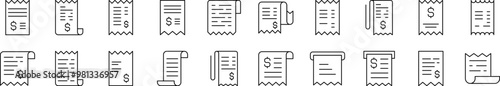 Set of Line Icons of Store Receipt. Editable Stroke. Minimalistic Linear Pictogram for Design of Cards, Apps, Banners, Posts
