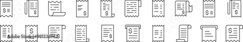 Store Receipt Line Icon Bundle. Editable Stroke. Minimalistic Linear Pictogram for Design of Cards, Apps, Banners, Posts