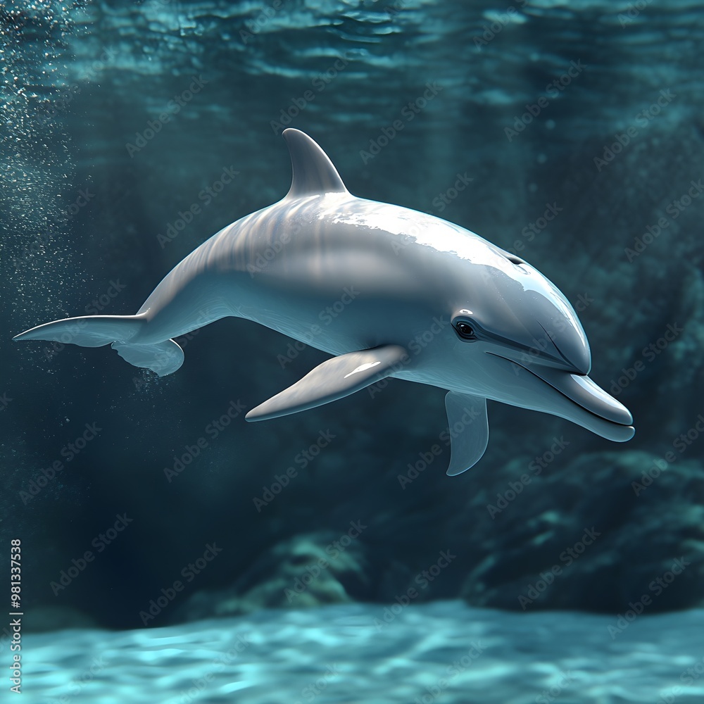 Fototapeta premium Sparkling blue water showcases graceful dolphins leaping in captivating image