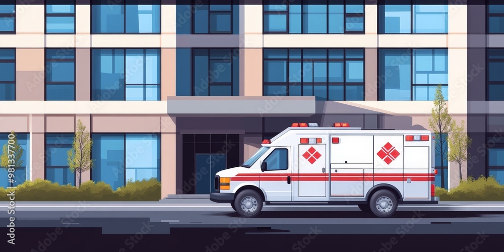 Obraz premium Ambulance parked in front of building.