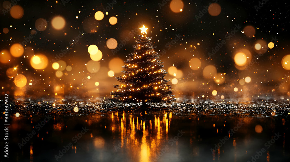 Christmas Tree Lights Sparkle with Golden Bokeh Christmas Tree Lights Sparkle with Golden Bokeh