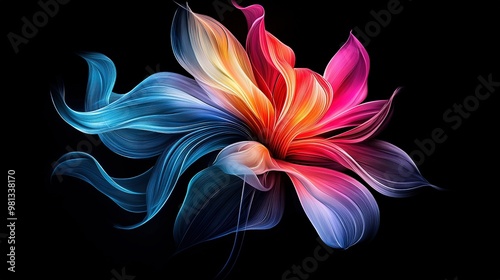  A black background with a vibrant flower and flowing hair