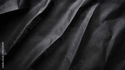 Close-up of dark wrinkled fabric with subtle texture, ideal for backgrounds, fashion, or design projects.