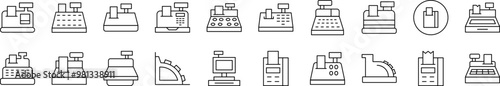 Simple Linear Icon of Cash Register. Editable Stroke. Minimalistic Linear Pictogram for Design of Cards, Apps, Banners, Posts