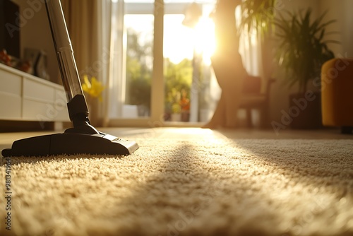 Wallpaper Mural Vacuum cleaner removing dust from carpet in sunny living room Torontodigital.ca