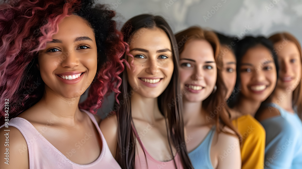 Happy diverse women in a row Happy diverse women in a row