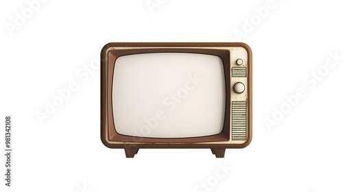 Old retro television with blank screen isolated on white background