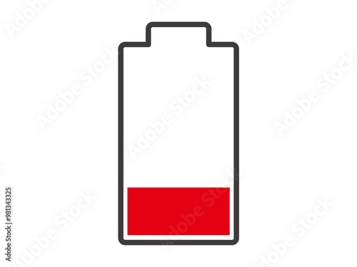 シンプルな残量の少ない赤いバッテリーアイコンのイラスト素材