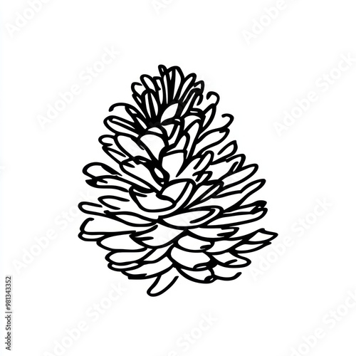 A Detailed Line Drawing of a Pine Cone Showcasing Its Intricate Structure and Design on a White Background