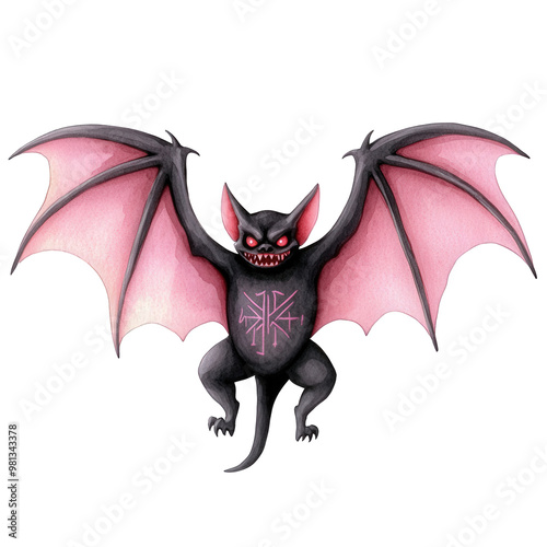 Cartoon Bat with Wings Spread. photo