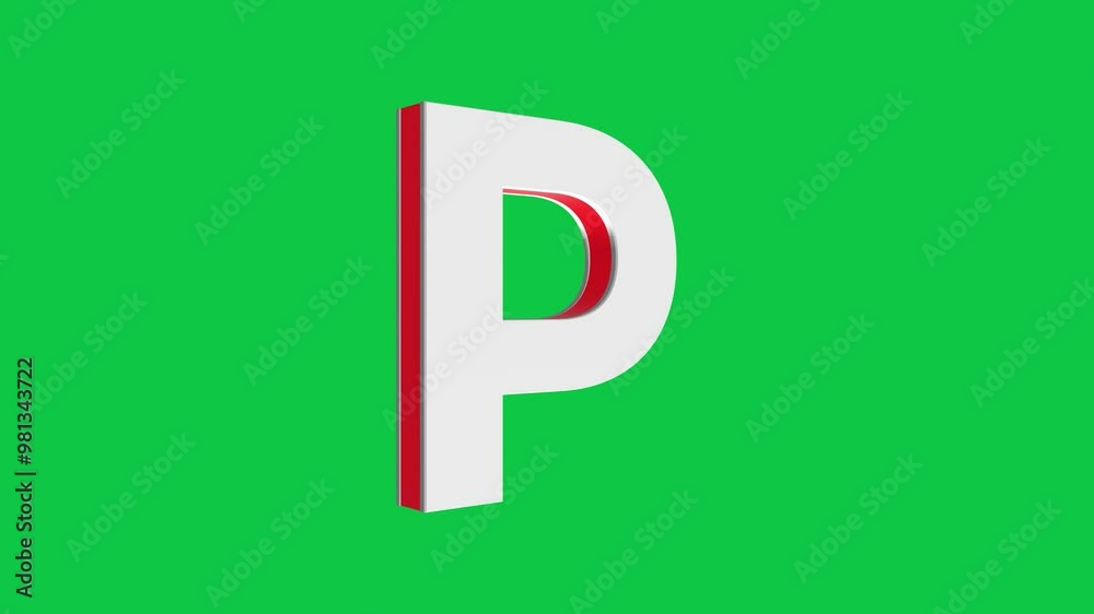 3D P letter logo rotating on green screen chroma key background, 4K English alphabet animation video clip 3D P letter logo rotating on green screen chroma key background, 4K English alphabet animation video clip