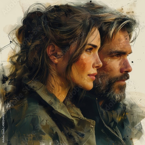 lovers, romantic poses, portraits, drawing
