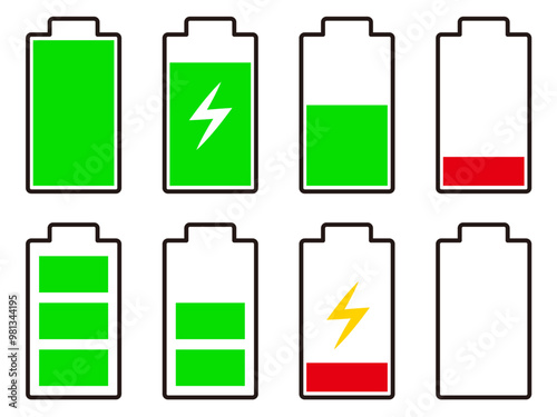 シンプルなバッテリー残量アイコンのイラスト素材セット2