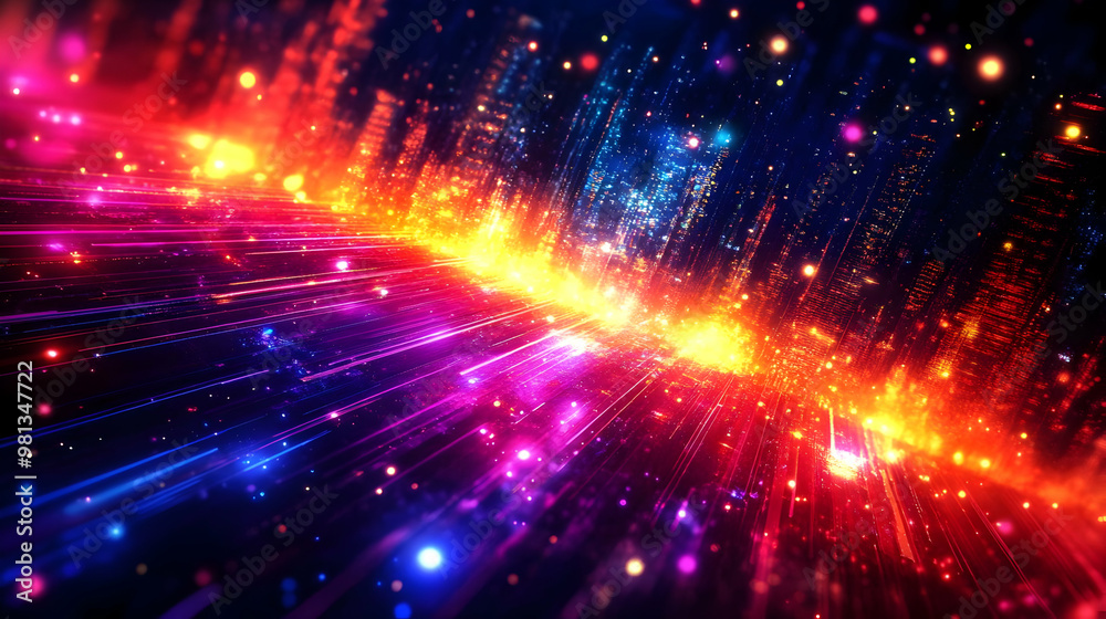 Fototapeta premium Cityscape with Neon Lights and Streaks of Color