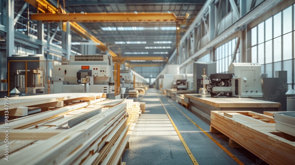 Factory Interior with Woodworking Machinery Factory Interior with Woodworking Machinery