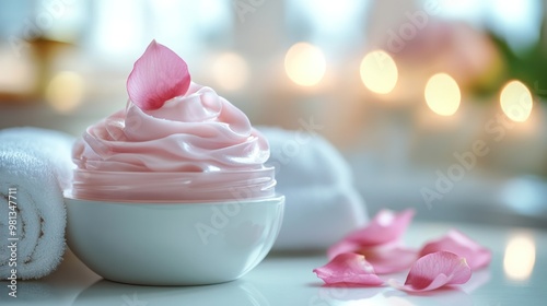 Pink Cream in Bowl with Rose Petals