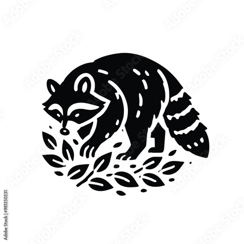 Raccoon Silhouette in Leaves