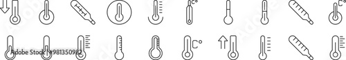 Thermometer Thin Icons Collection. Editable Stroke. Suitable for Web Sites, Books, Cards, Apps