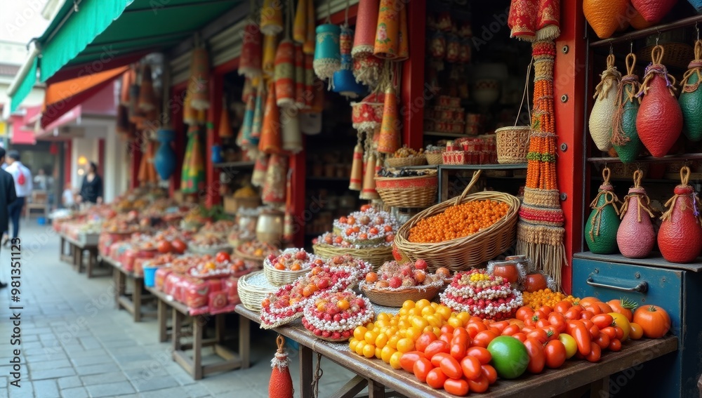 Fototapeta premium Colorful street market with vibrant items