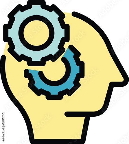Human head silhouette with gears working inside representing the concept of critical thinking, brainstorming and finding a solution