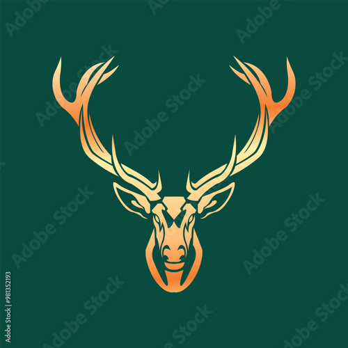 deer head flat design illustration in gold color