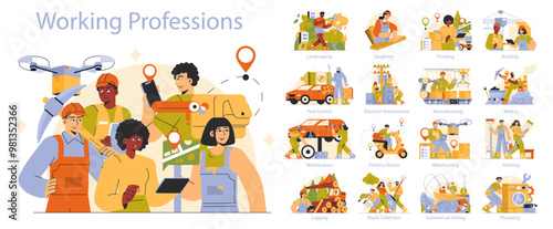 Working Professions. Flat Vector Illustration