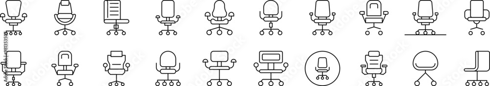 Office Chair Thin Icons Collection. Editable Stroke. Suitable for Web Sites, Books, Cards, Apps Office Chair Thin Icons Collection. Editable Stroke. Suitable for Web Sites, Books, Cards, Apps