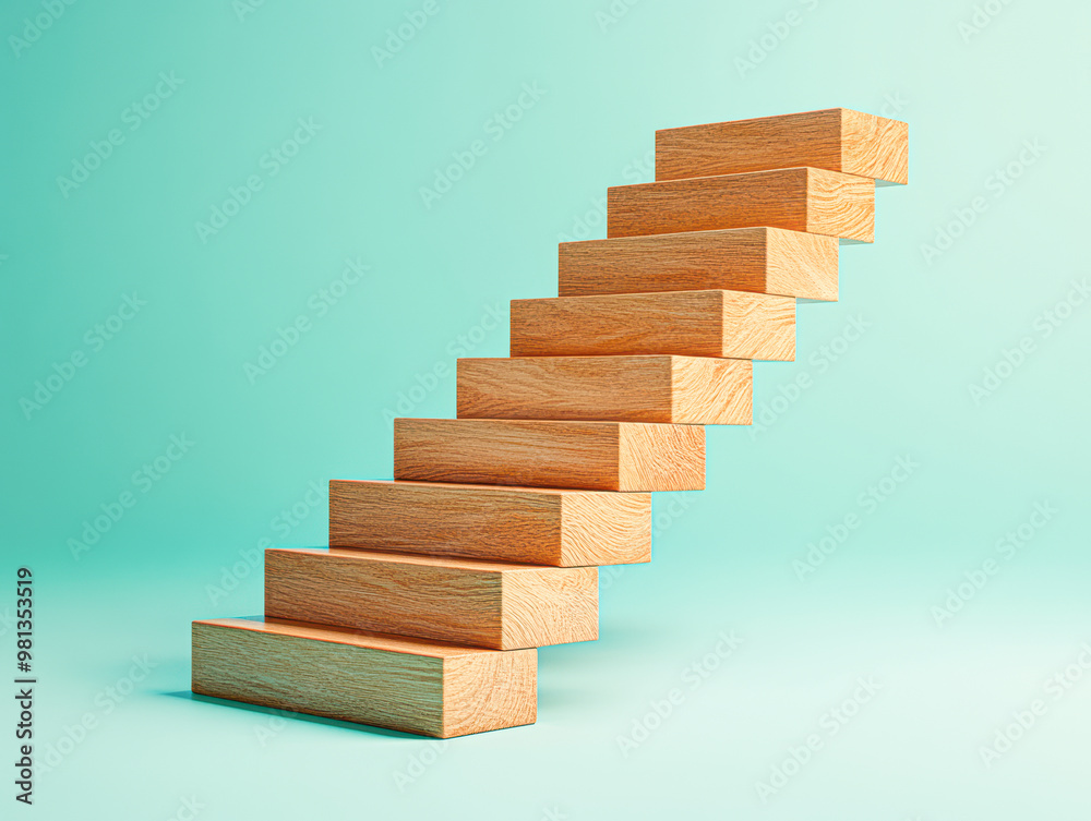 A wooden staircase with nine steps A wooden staircase with nine steps